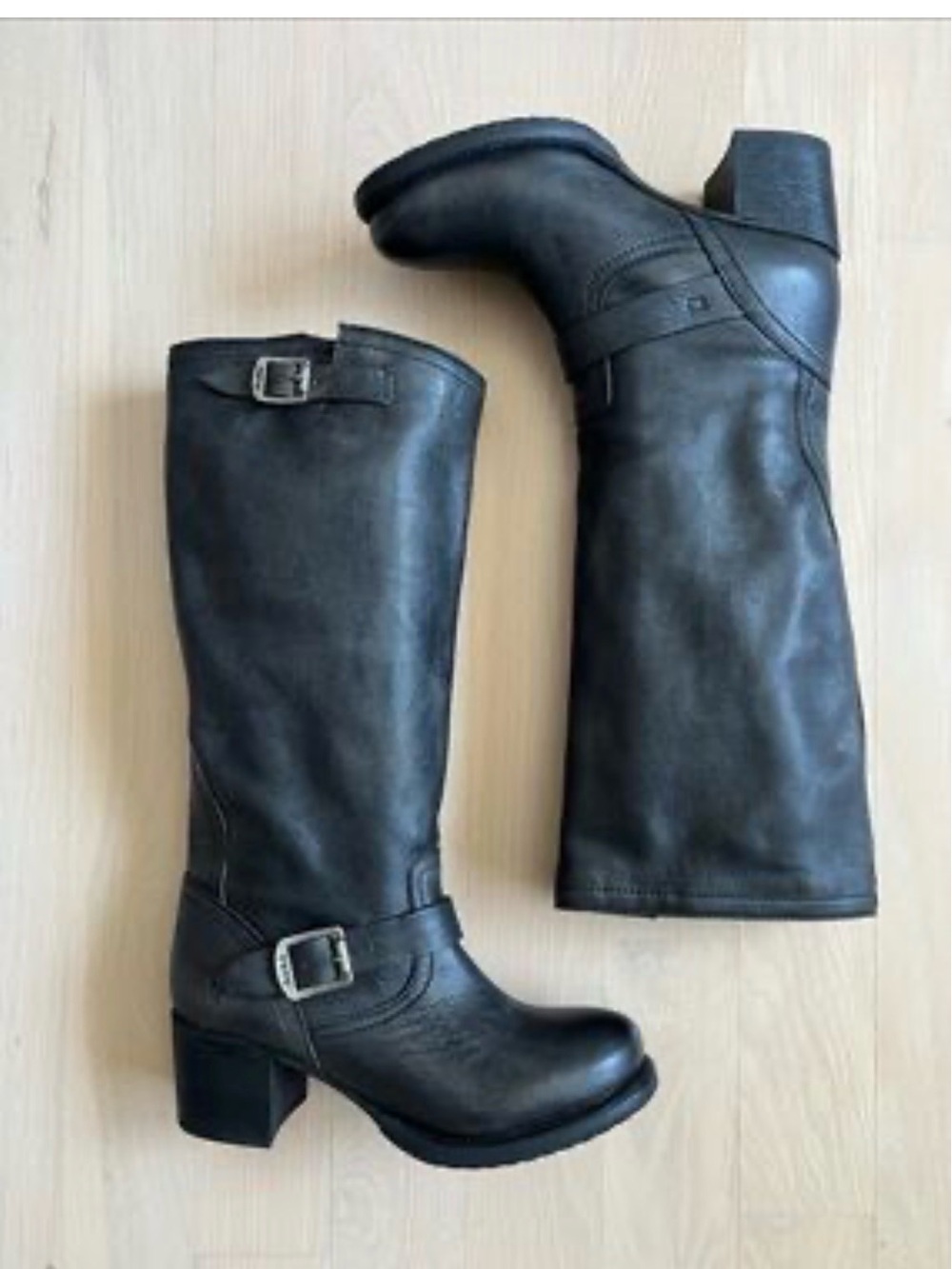 FRYE Black Leather Knee-High Riding Boots